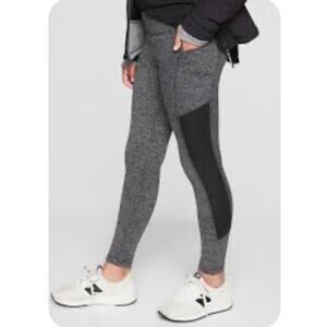 Athleta Girls Herringbone Zipper Pockets Leggings Athletic Gray Black Size XL/14